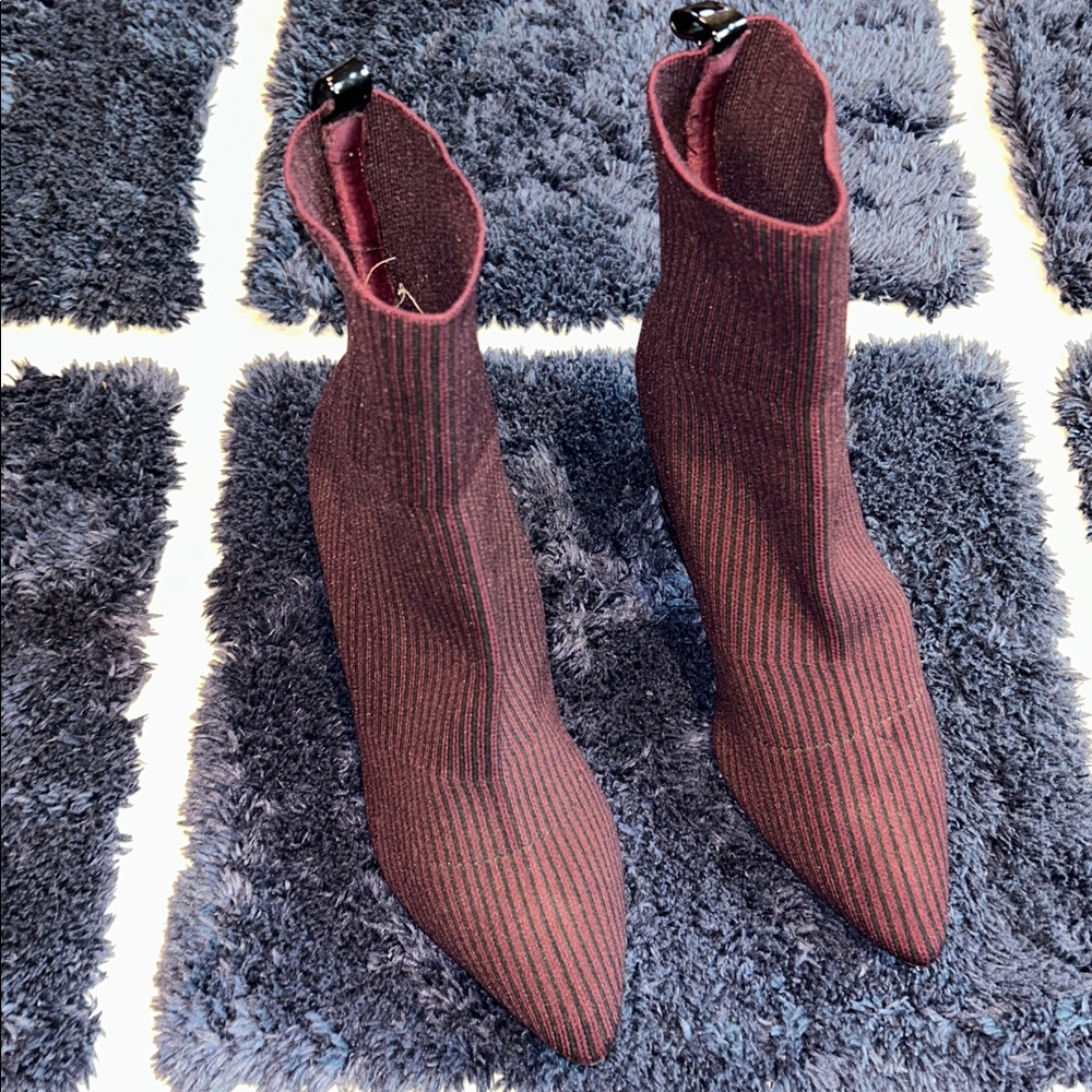 Striped Burgundy Ankle Boots